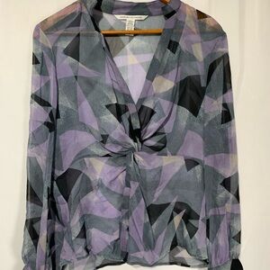 Diane Von Furstenberg Geometric Purple Black Blouse
